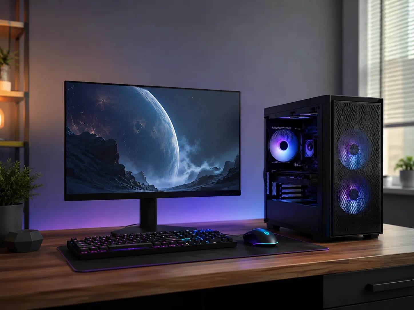 Góc setup PC gaming RGB tông tối tại RIGPC